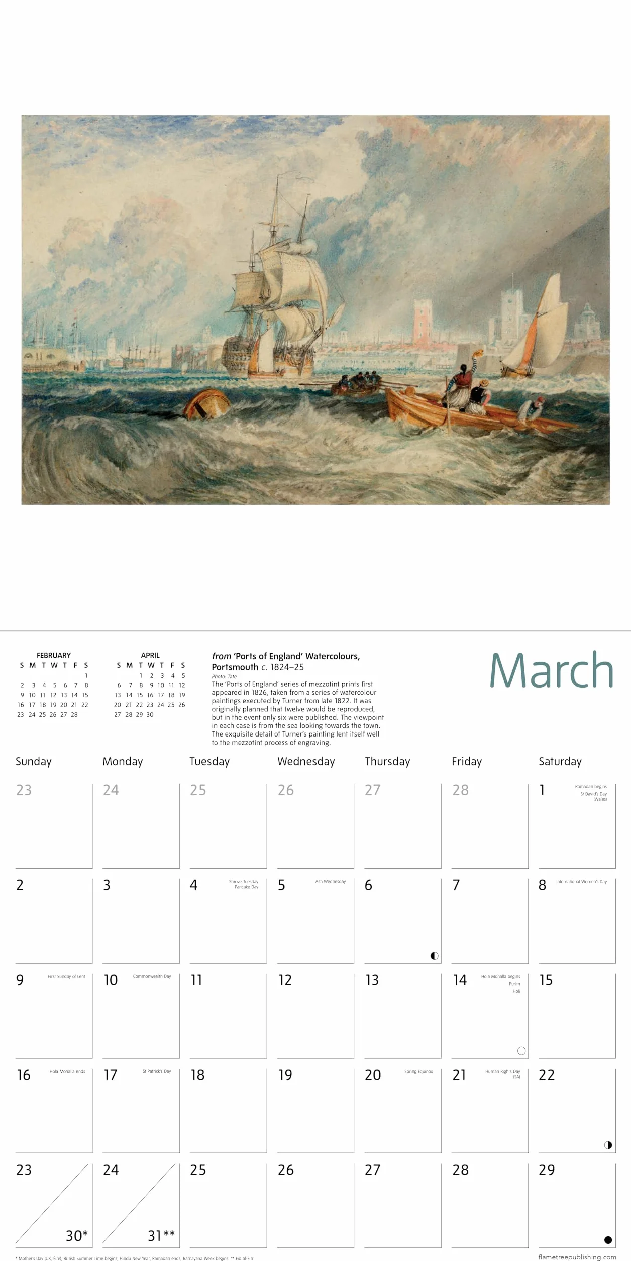 Tate: J.M.W. Turner Seascapes Wall Calendar 2025 (Art Calendar): Original Flame Tree Publishing-Kalender [Kalender]