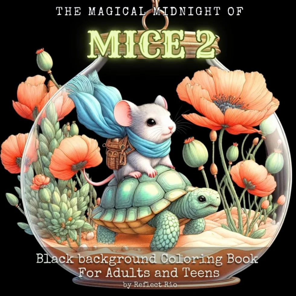 Magical Midnight Mice 2: Whimsical Mouse Adventures in Enchanted Lands – A Black Background Grayscale Coloring Book for Adults