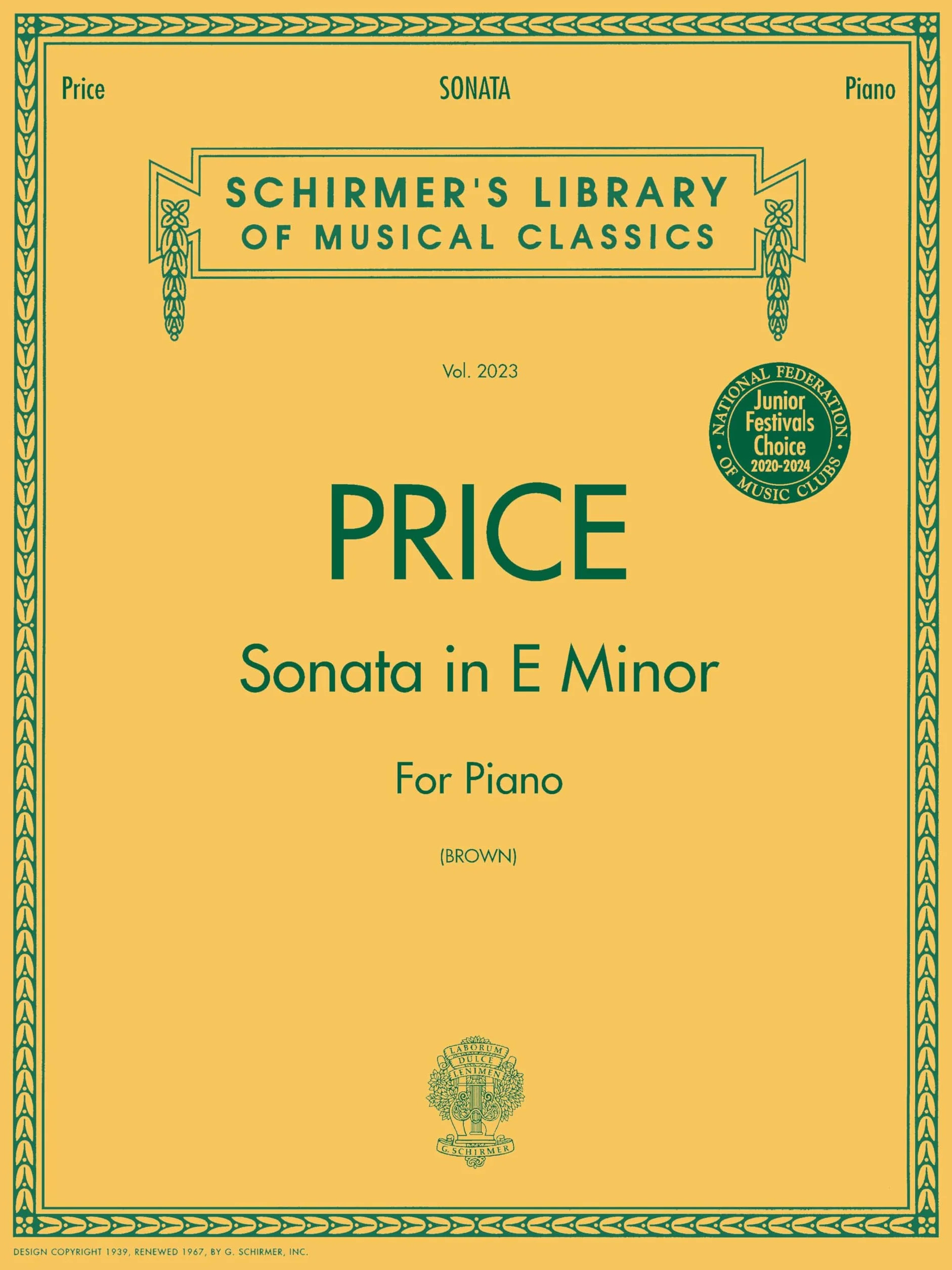 Florence b. price: sonata in e minor piano: Schirmer Library of Classics Volume 2023 Nfmc 2024-2028 Selection Piano Solo