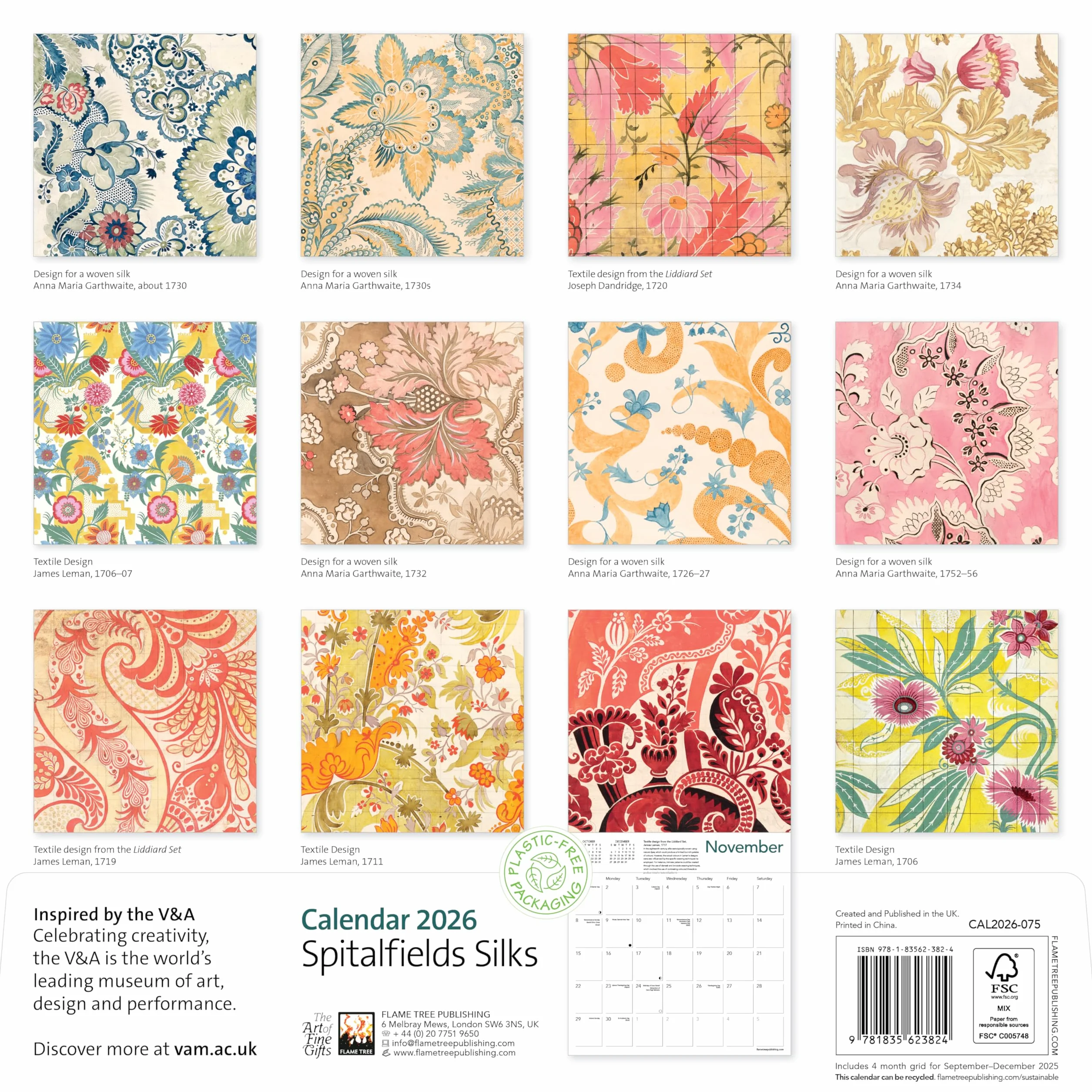 V&A: Spitalfields Silks Wall Calendar 2026 (Art Calendar)