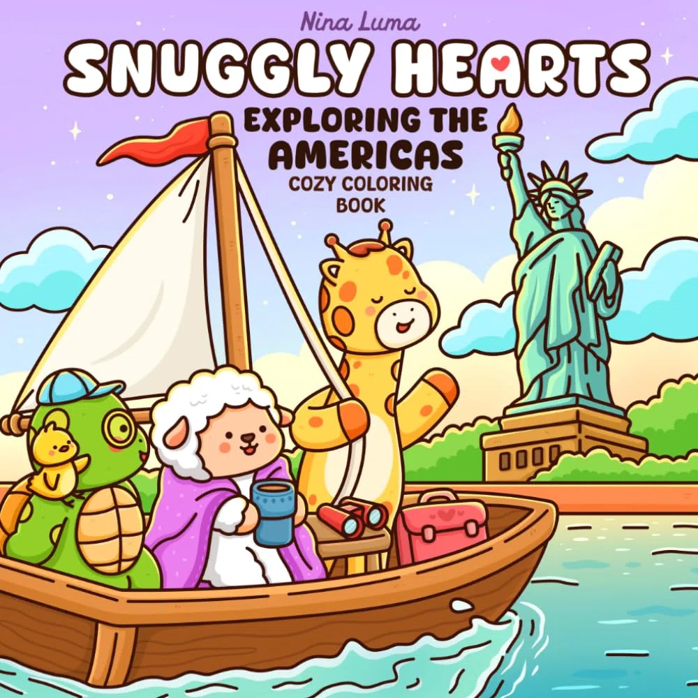 Snuggly Hearts - Exploring the Americas: A Cozy, Cute and Easy Travel Coloring Book for Adults and Teens with Heartwarming Animal Scenes for Relaxation