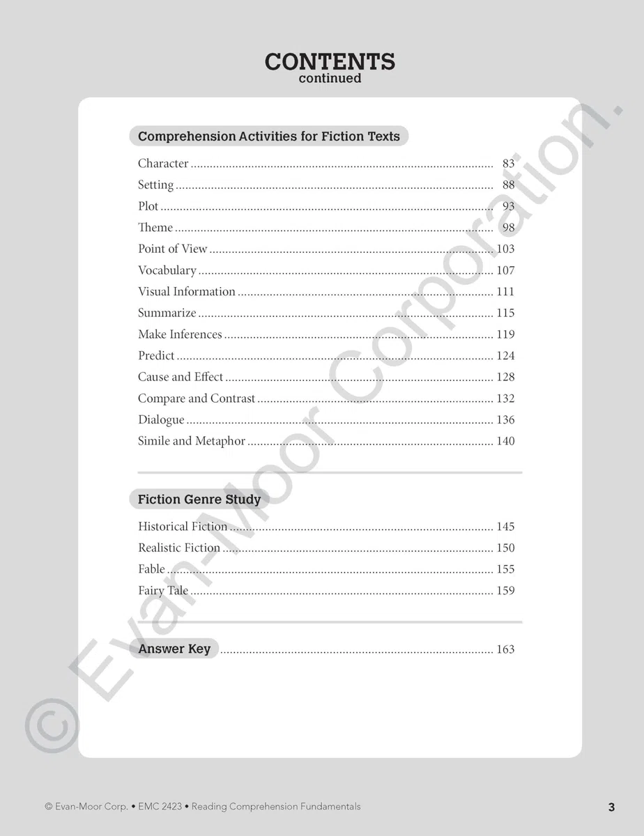 Reading Comprehension Fundamentals, Grade 3 Teacher Resource