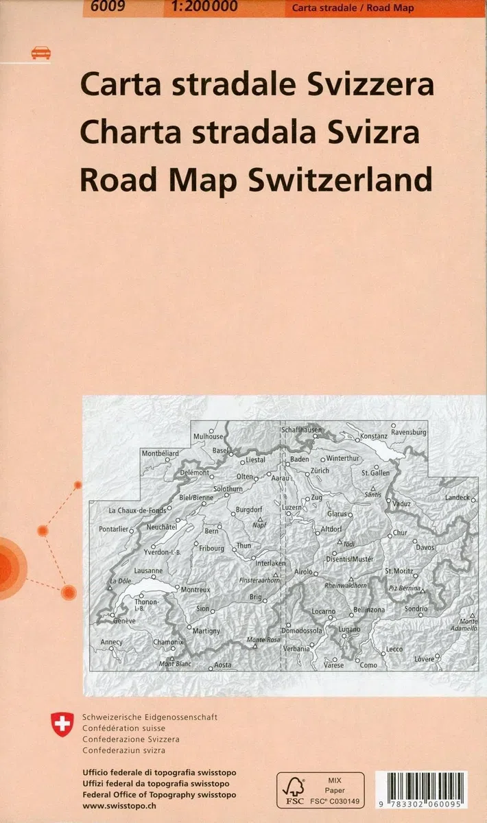 6009 CARTE NATIONALE SUISSE N 5 2026/2027: Carte routiere Suisse Carta stradale Svizzera. Charta stradale Svizra. Road Map Switzerland