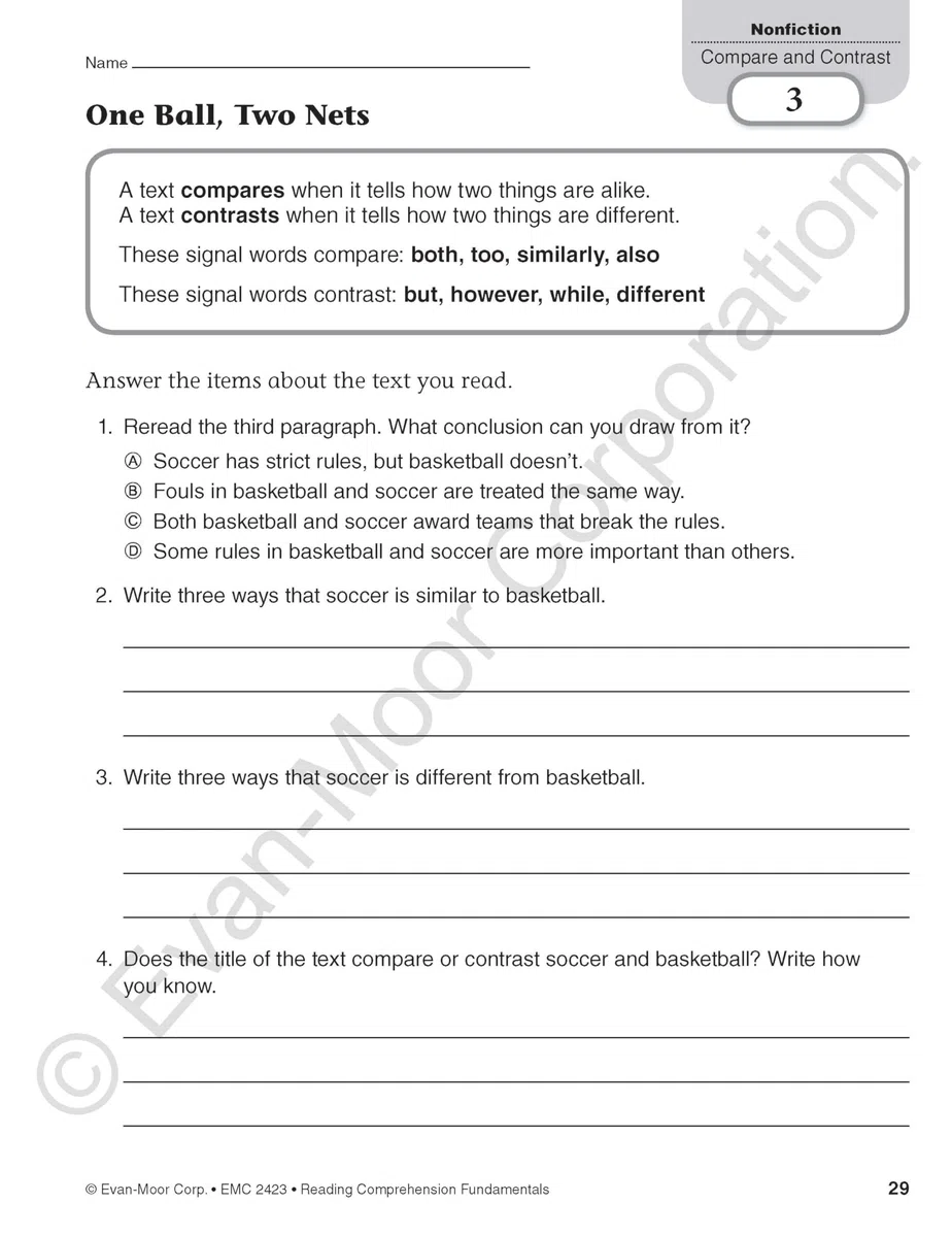 Reading Comprehension Fundamentals, Grade 3 Teacher Resource