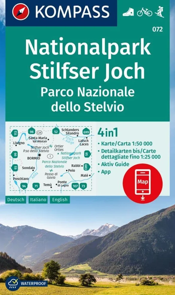 072 nationalpark stilfser joch: 4in1 Wanderkarte mit Aktiv Guide und Detailkarten inklusive Karte zur offline Verwendung in der KOMPASS-App. Fahrradfahren. Skitouren.