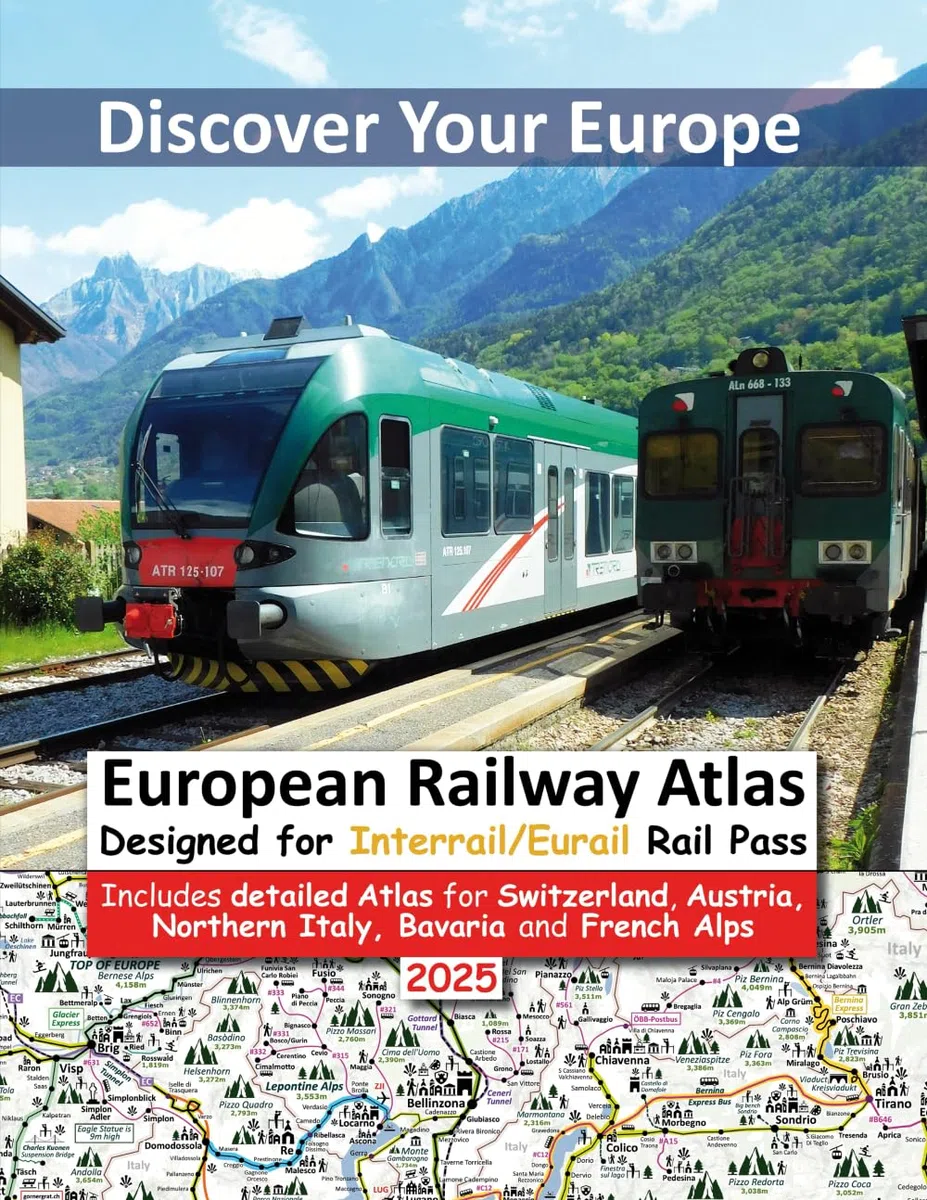 European Railway Atlas - Designed for Interrail/Eurail Rail Pass: Includes Detailed Atlas for Switzerland, Austria and Alpine border routes