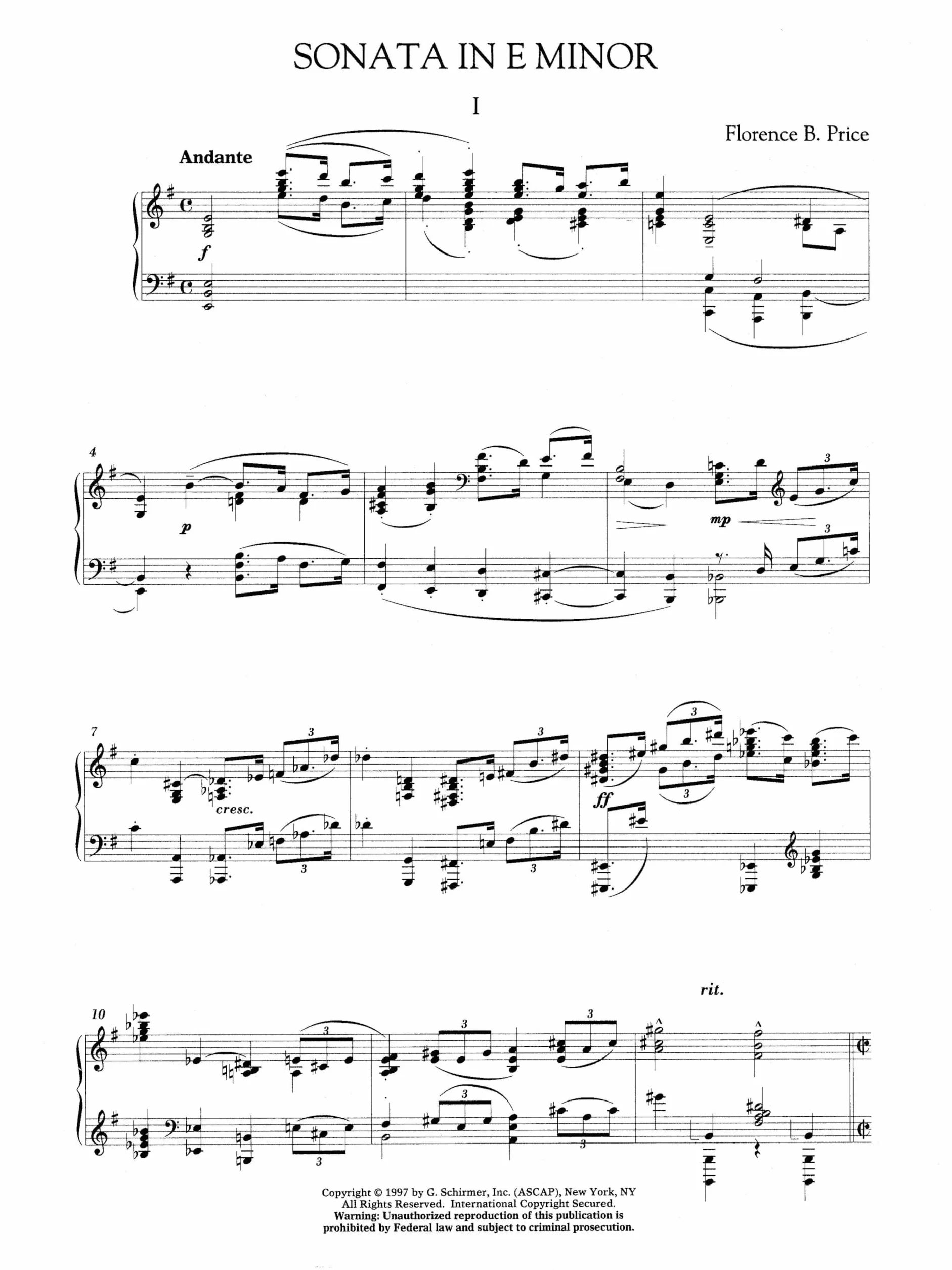 Florence b. price: sonata in e minor piano: Schirmer Library of Classics Volume 2023 Nfmc 2024-2028 Selection Piano Solo