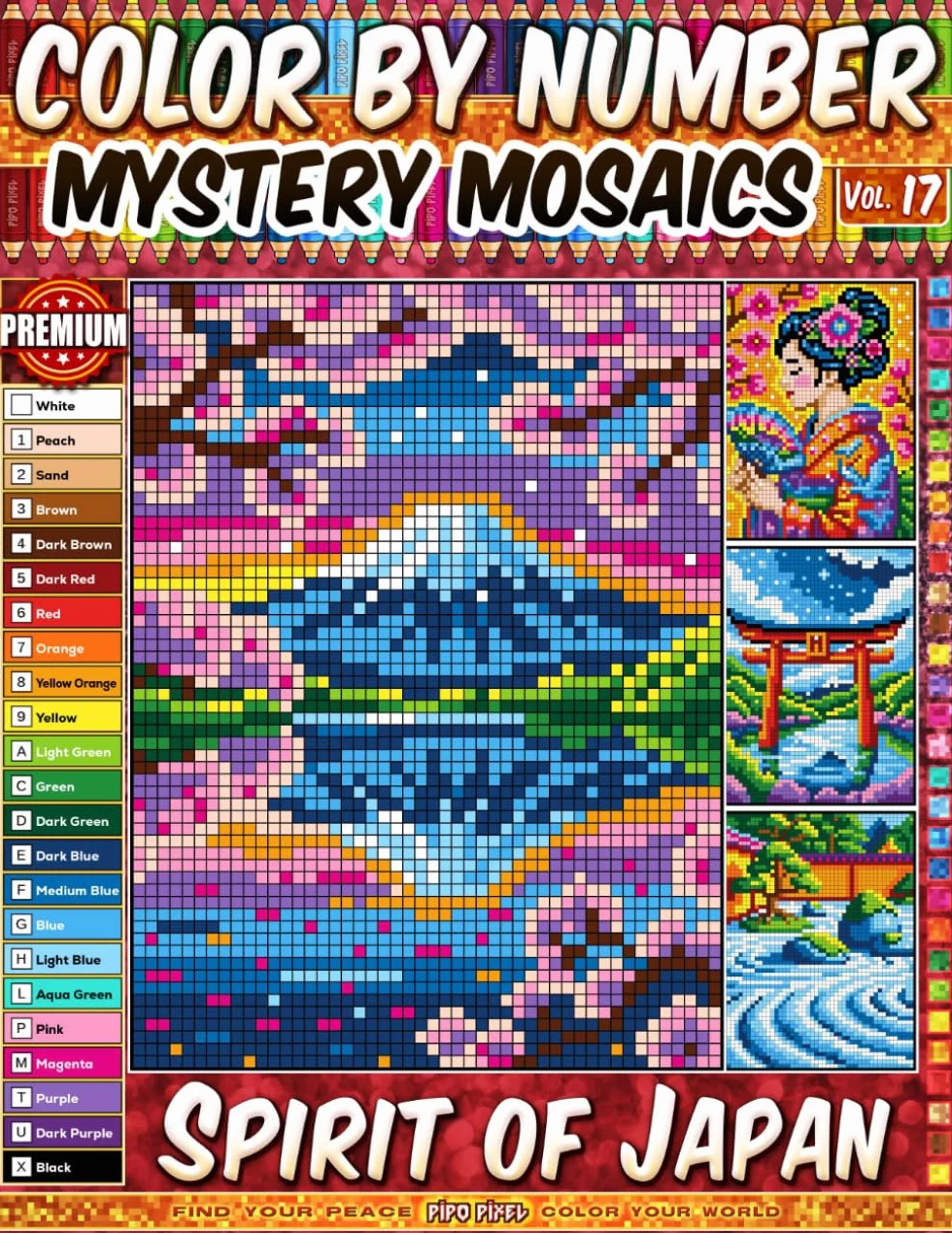 Color by Number - Spirit of Japan - Mystery Mosaic Coloring Book - Vol. 17: 20 Pixel Art Designs - Iconic Japanese Culture And Scenic Traditions