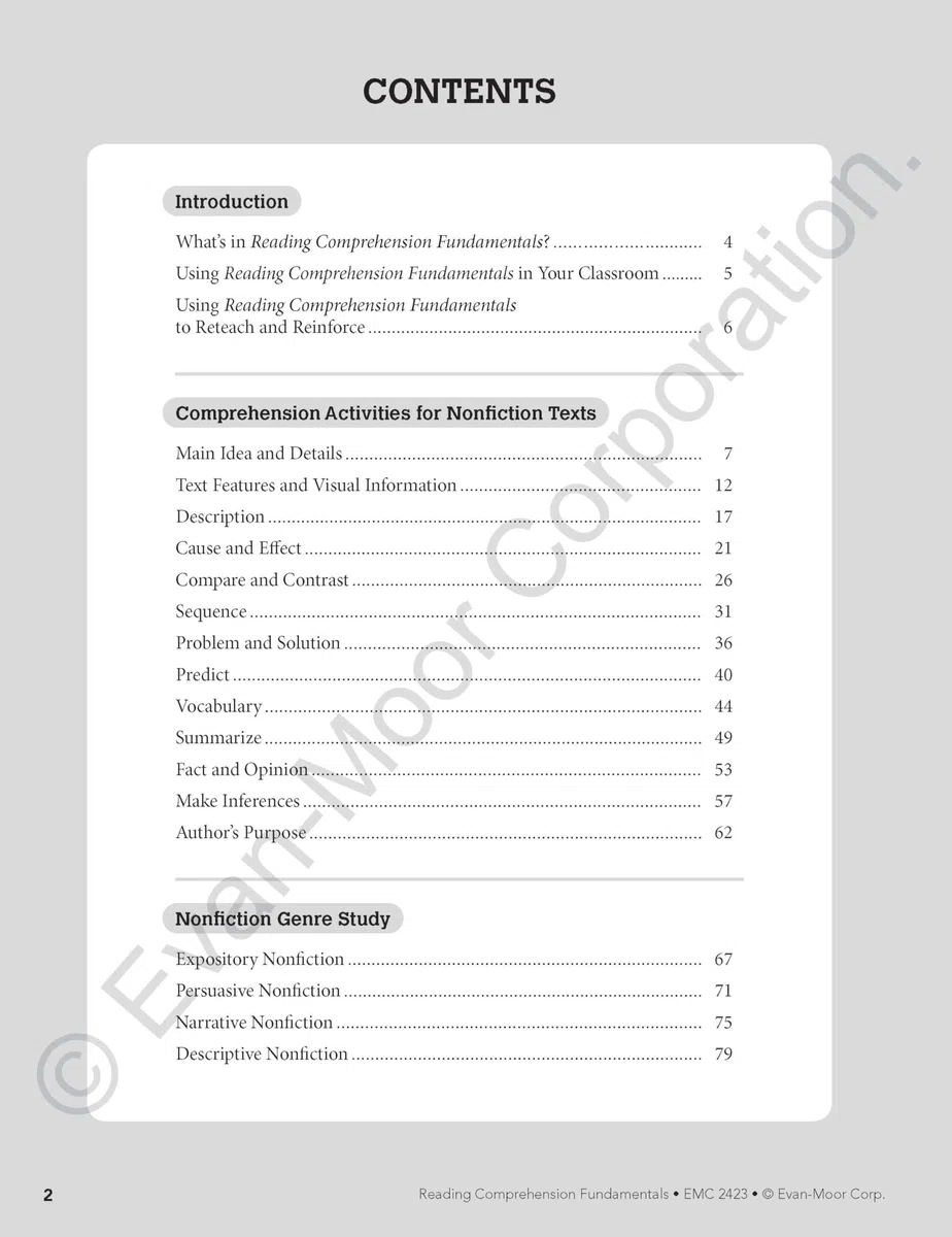 Reading Comprehension Fundamentals, Grade 3 Teacher Resource