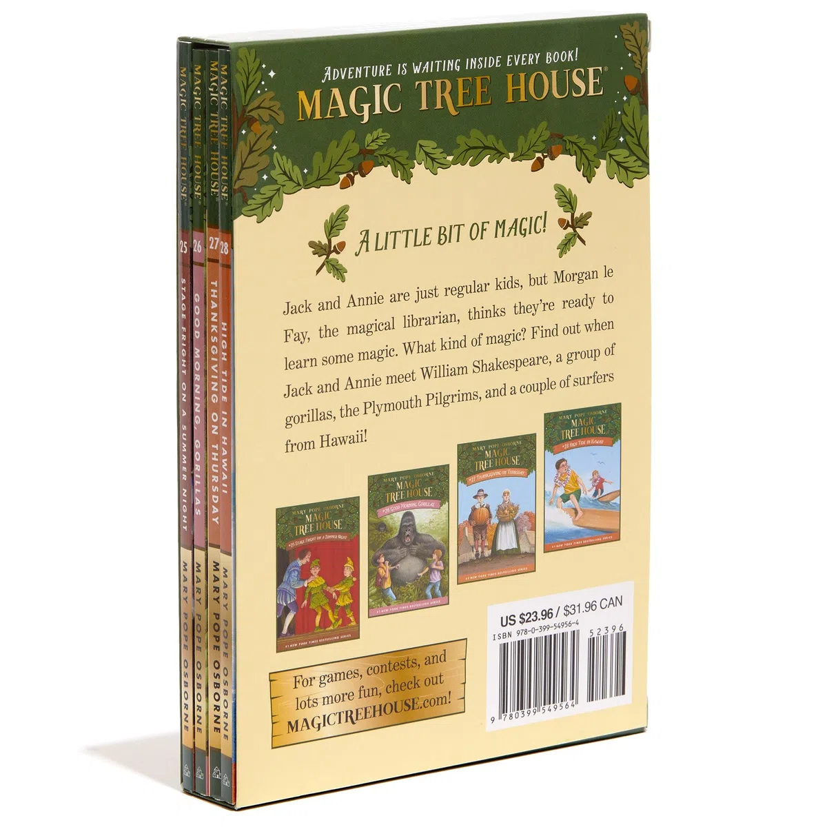 Magic Tree House Books 25-28 Boxed Set: Stage Fright on a Summer Night; Good Morning, Gorillas; Thanksgiving on Thursday; High Tide in Hawaii